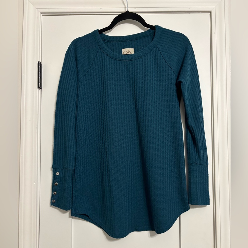 Teal Long Sleeve Ribbed Top Chaser Tee